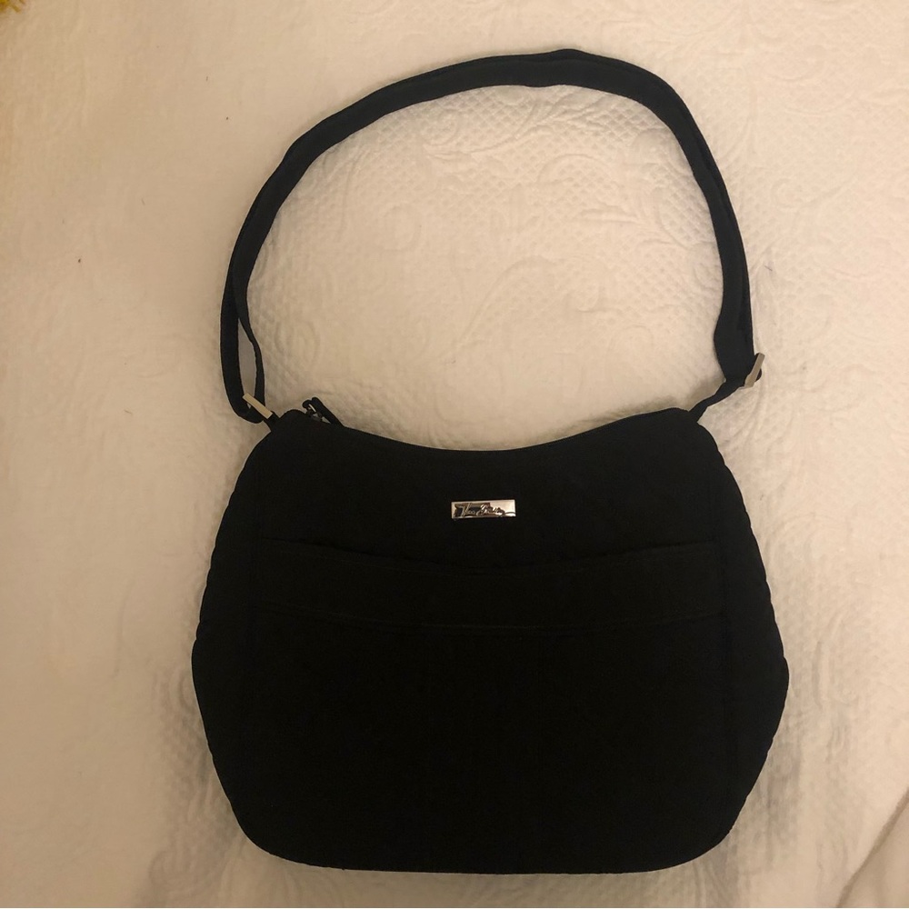 Vera Bradley Classic Black Quilted Microfiber Shoulder Bag with Adjustable Strap